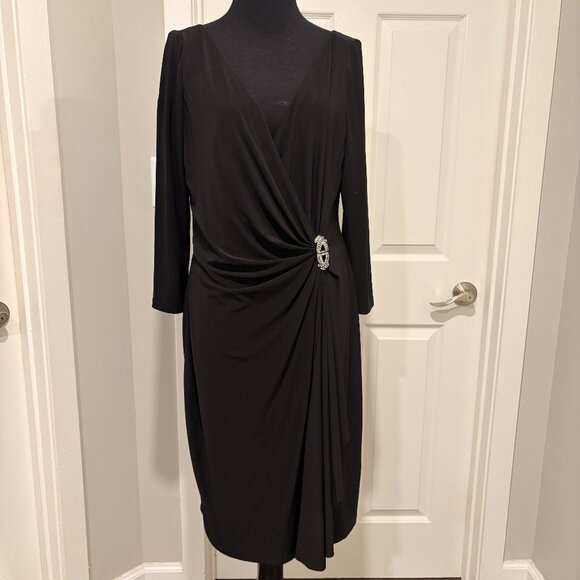 Lauren Ralph Lauren Black ruched jersey wrap dress, Size 12 - Picture 1 of 6